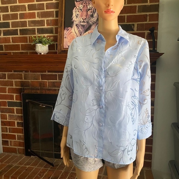 WOMEN'S ALFRED DUNNER blue FLORAL 2-FER  KNIT TOP WITH NECKLACE SP $58 New - Picture 2 of 16